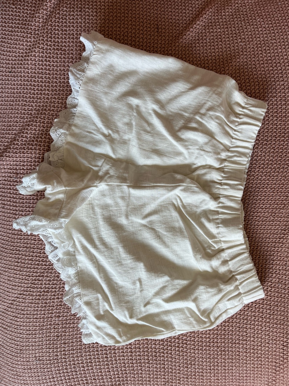 Cream Lace-Trim Cotton Crop Top